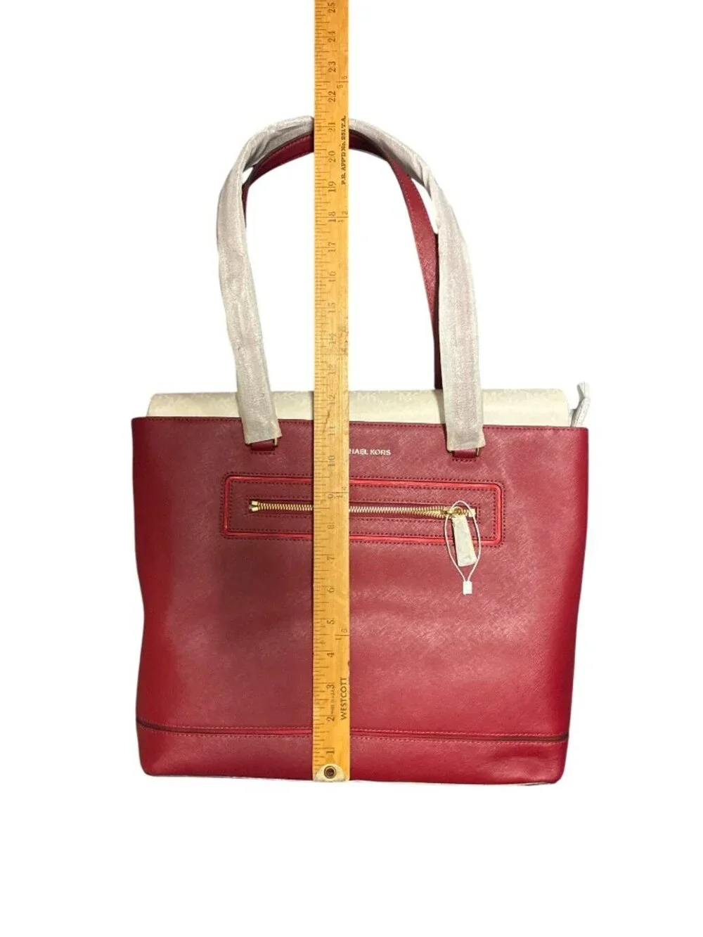 NEW Michael Kors Charlotte Large NS Tote Leather‎ Structured Cherry Red NWT